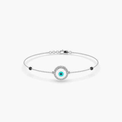 Guru Jewel's Diamond And Evil Eve Stone Studded Silver Loose Bracelet For Her