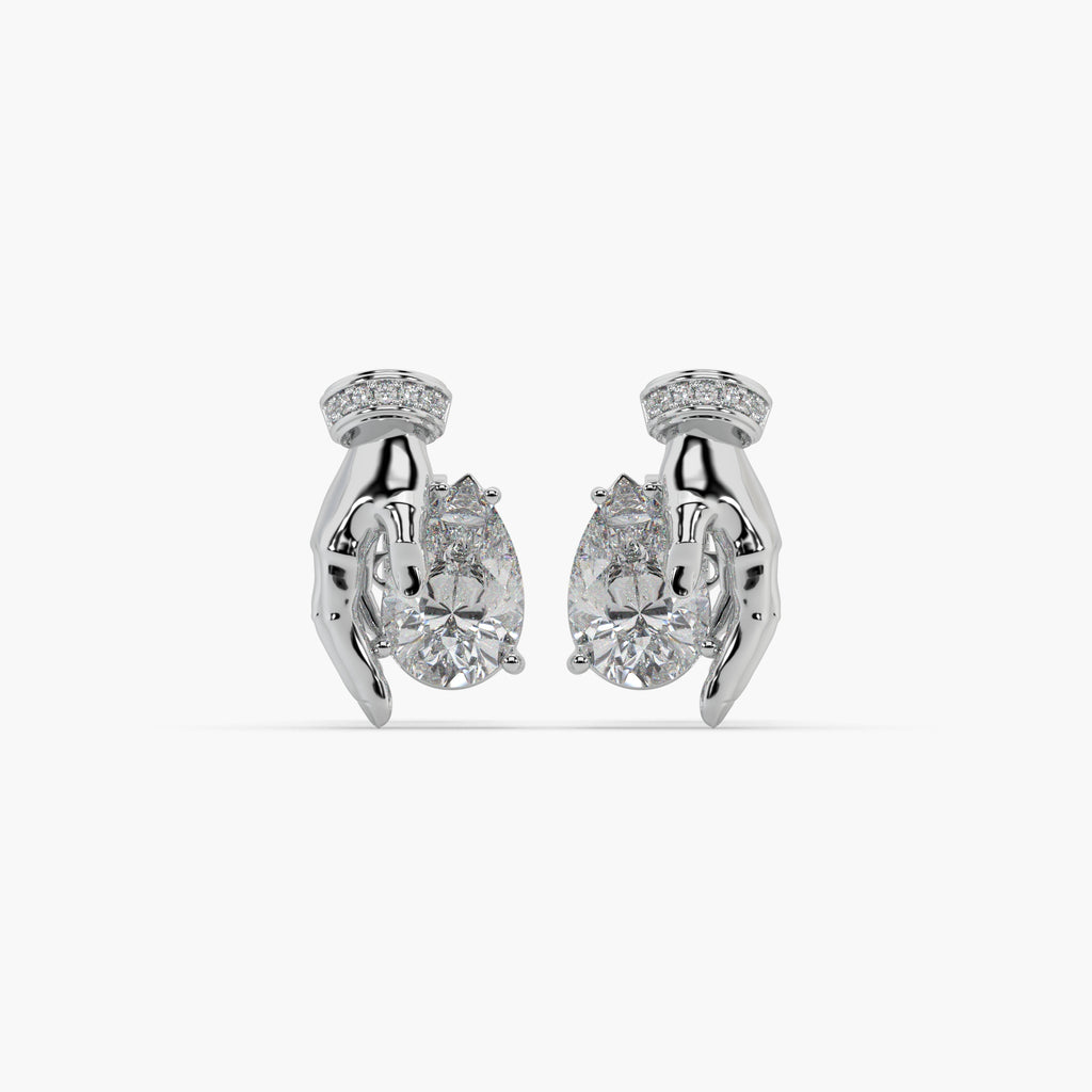 Guru Jewel's Devastating Hand Design Diamond Studded Silver Earrings For Her