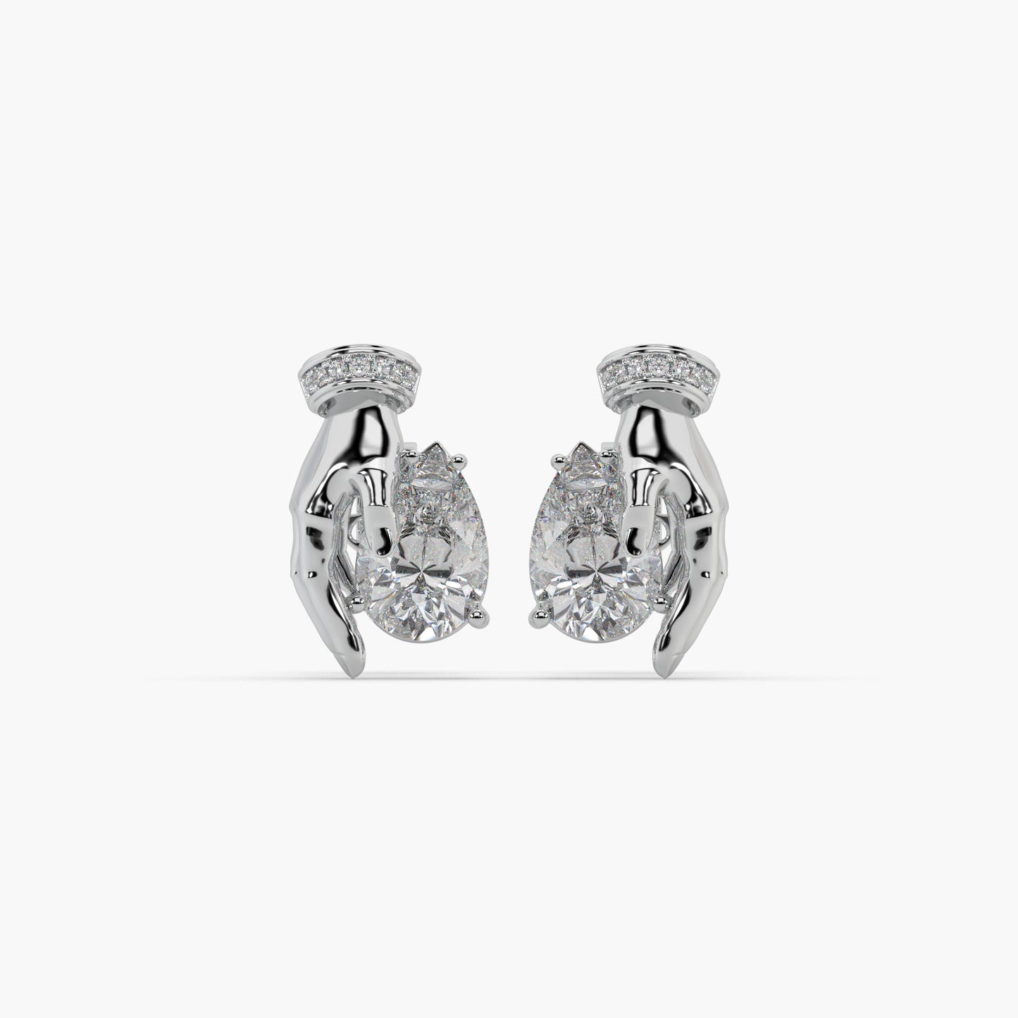 Guru Jewel's Devastating Hand Design Diamond Studded Silver Earrings For Her