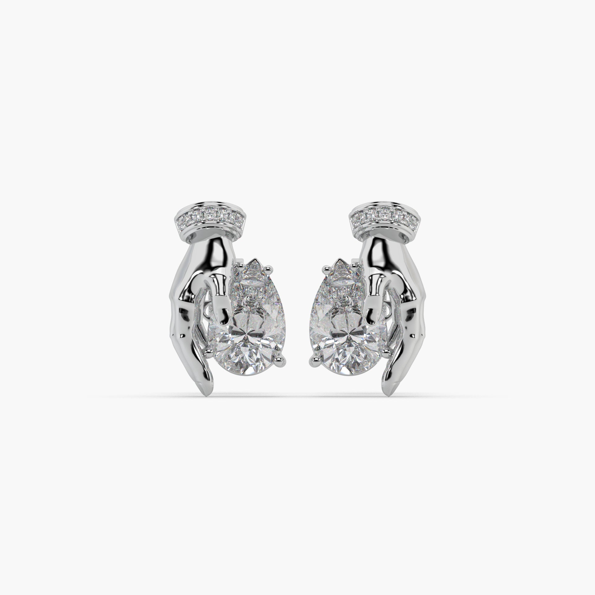 Guru Jewel's Devastating Hand Design Diamond Studded Silver Earrings For Her