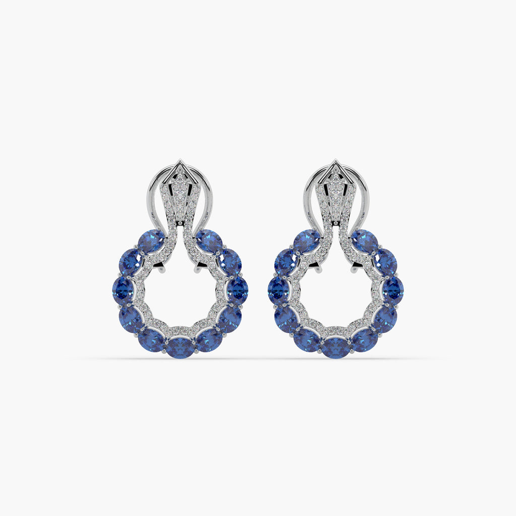 Guru Jewel's Blue Sapphire And Diamond Studded Silver Earrings For Her