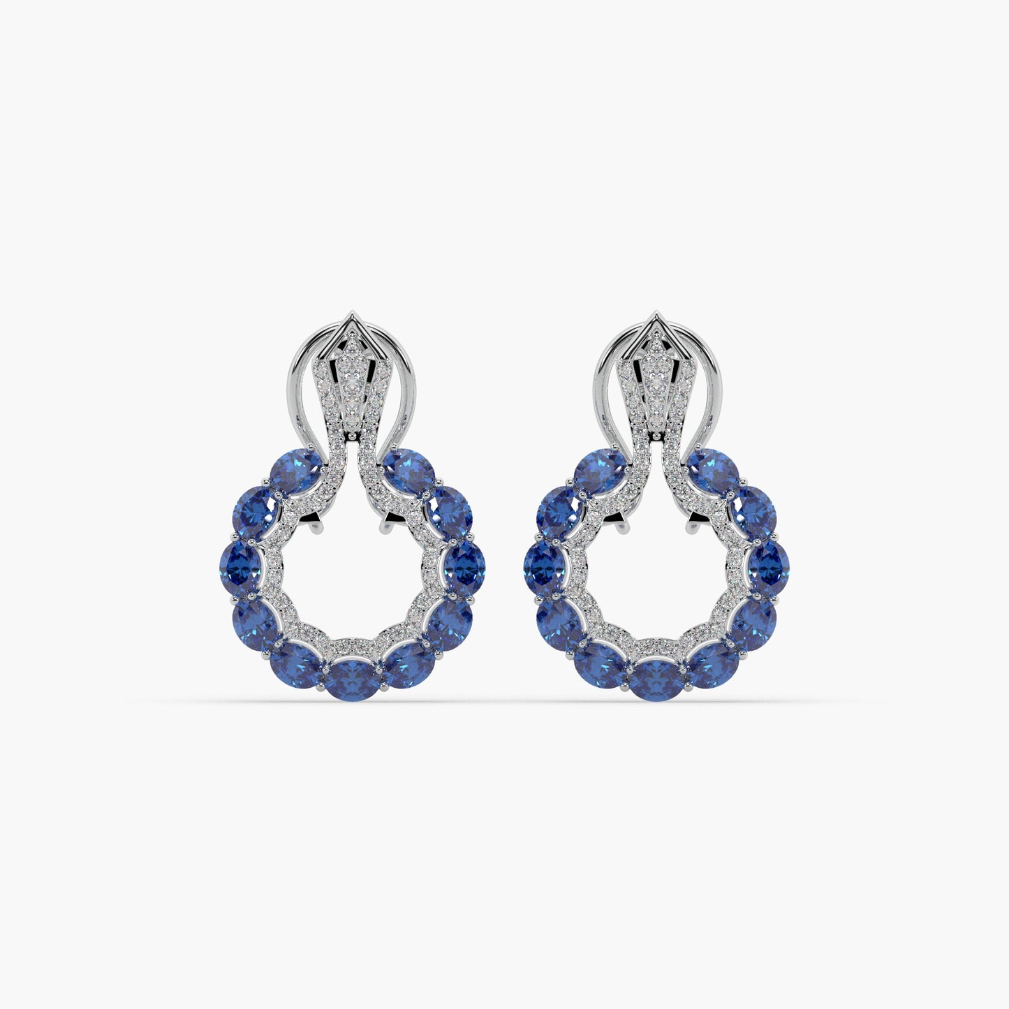 Guru Jewel's Blue Sapphire And Diamond Studded Silver Earrings For Her