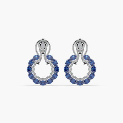 Guru Jewel's Blue Sapphire And Diamond Studded Silver Earrings For Her