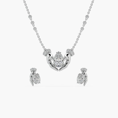 Guru Jewel's Fancy Shaped Diamond Studded Silver Pendant Set For Her