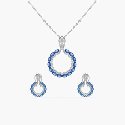 Guru Jewel's Blue Stone And Dimond Studded Silver Pendant Set For Her
