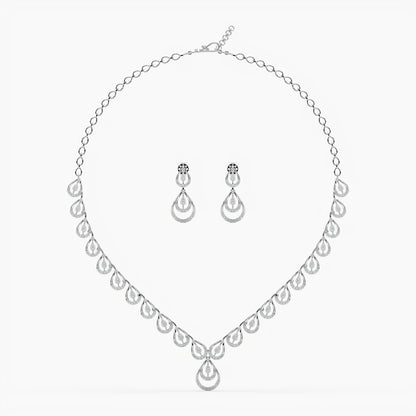 Guru Jewel's Round Diamond Studded Exclusive Silver Necklace Set
