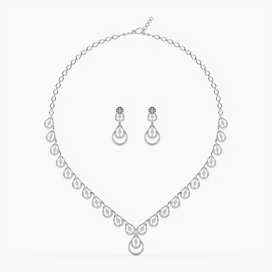 Guru Jewel's Round Diamond Studded Exclusive Silver Necklace Set