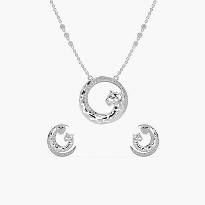 Guru Jewel's Jaguar Design Diamond Studded Silver Pendant Set For Her