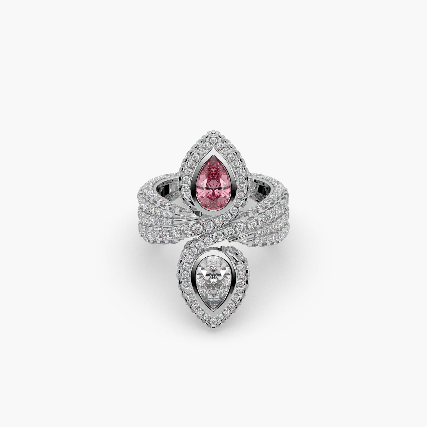 Guru Jewel's Pear Shaped Red Ruby And Fancy Diamond Studded Devastating Silver Ring For Her