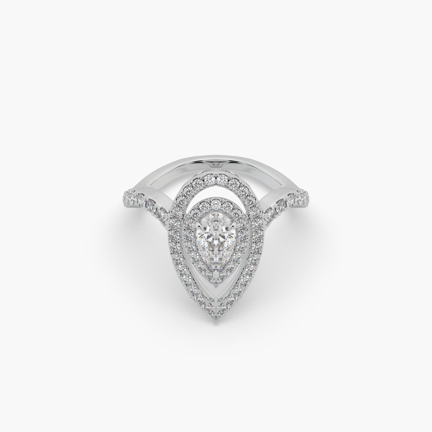 Guru Jewel's Fancy Pear Shaped And Round Diamond Studded Captivating Silver Ring For Her