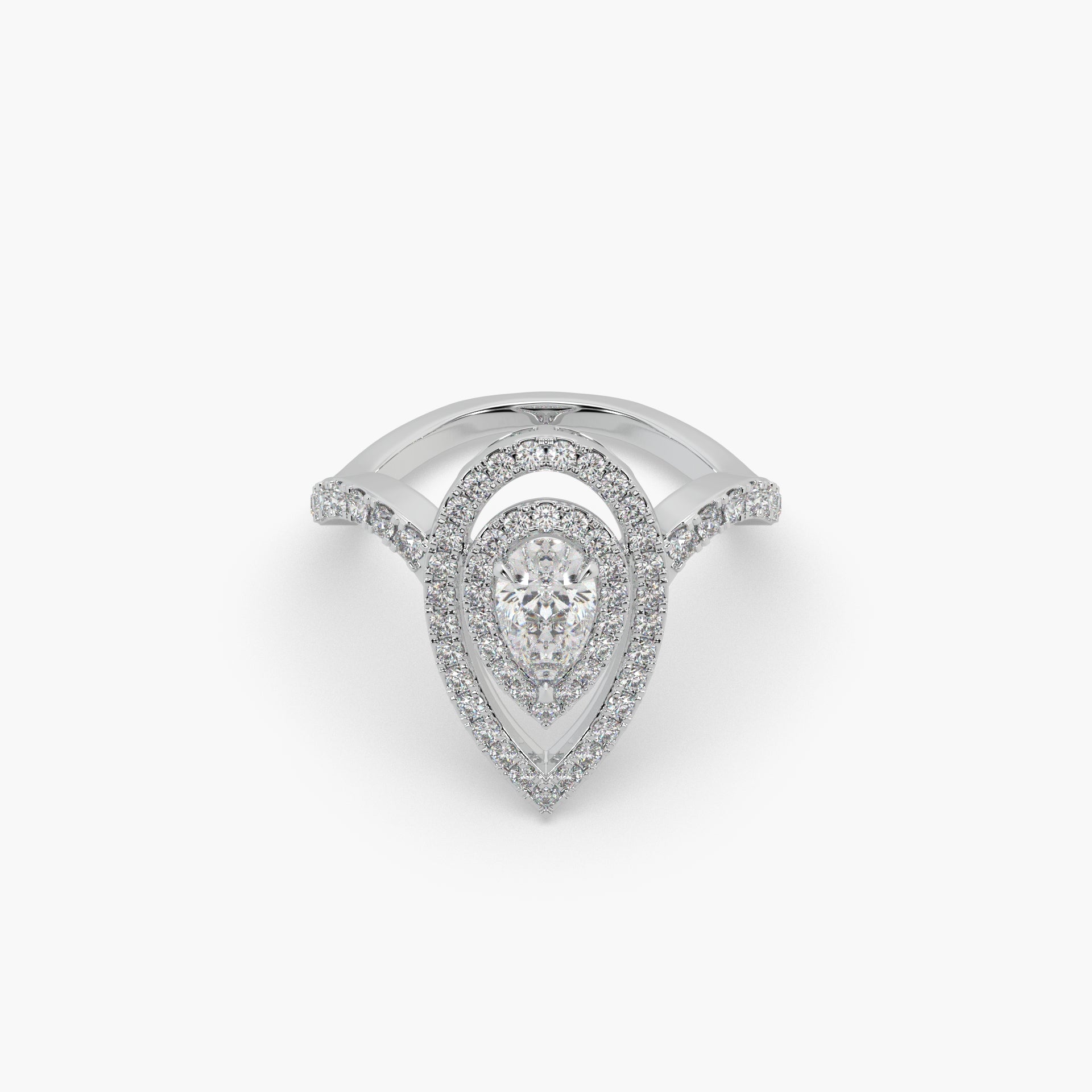 Guru Jewel's Fancy Pear Shaped And Round Diamond Studded Captivating Silver Ring For Her