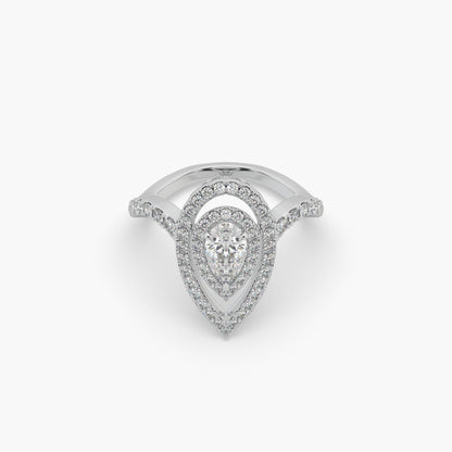Guru Jewel's Fancy Pear Shaped And Round Diamond Studded Captivating Silver Ring For Her