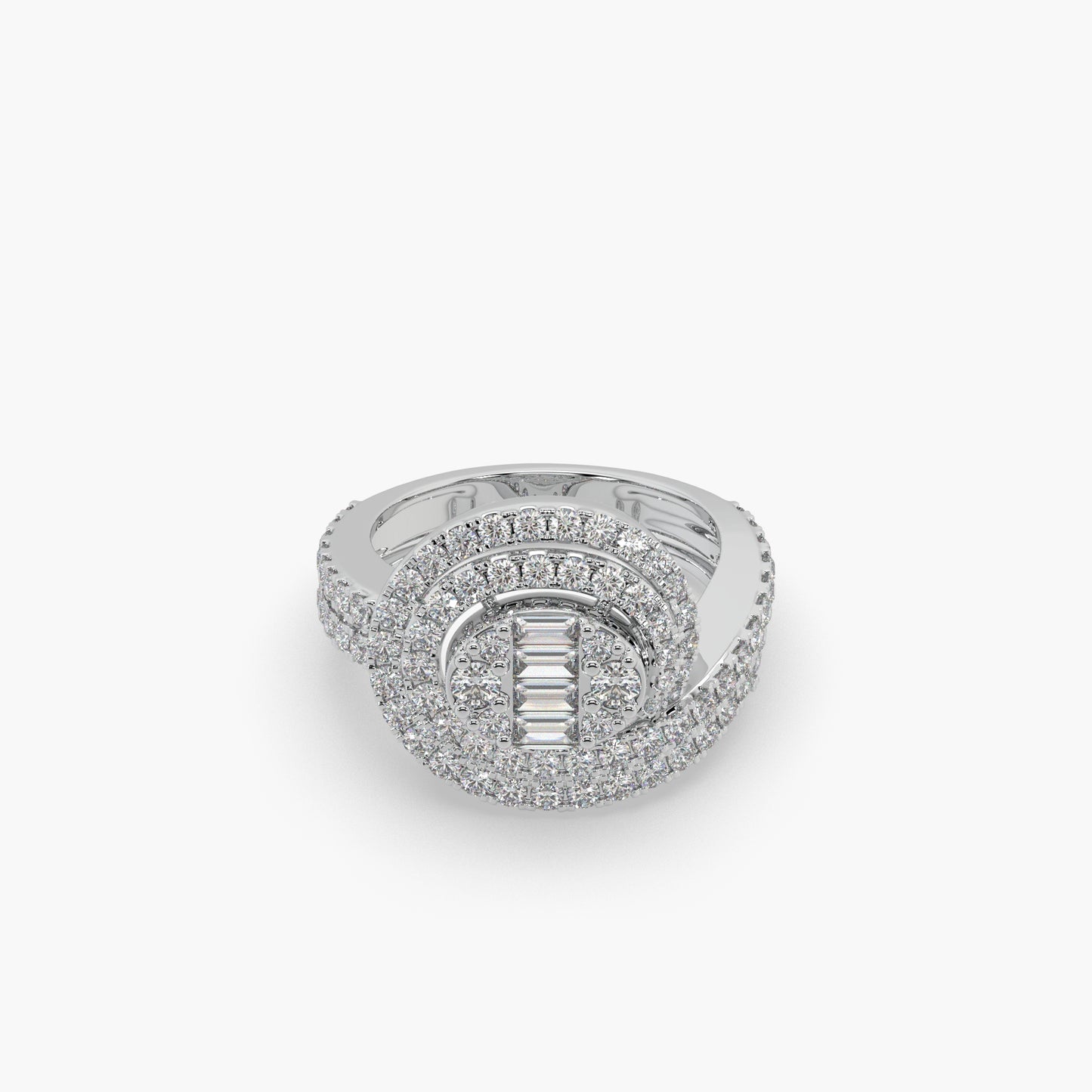 Guru Jewel's Bugget And Round Diamond Studded Silver Ring For Her