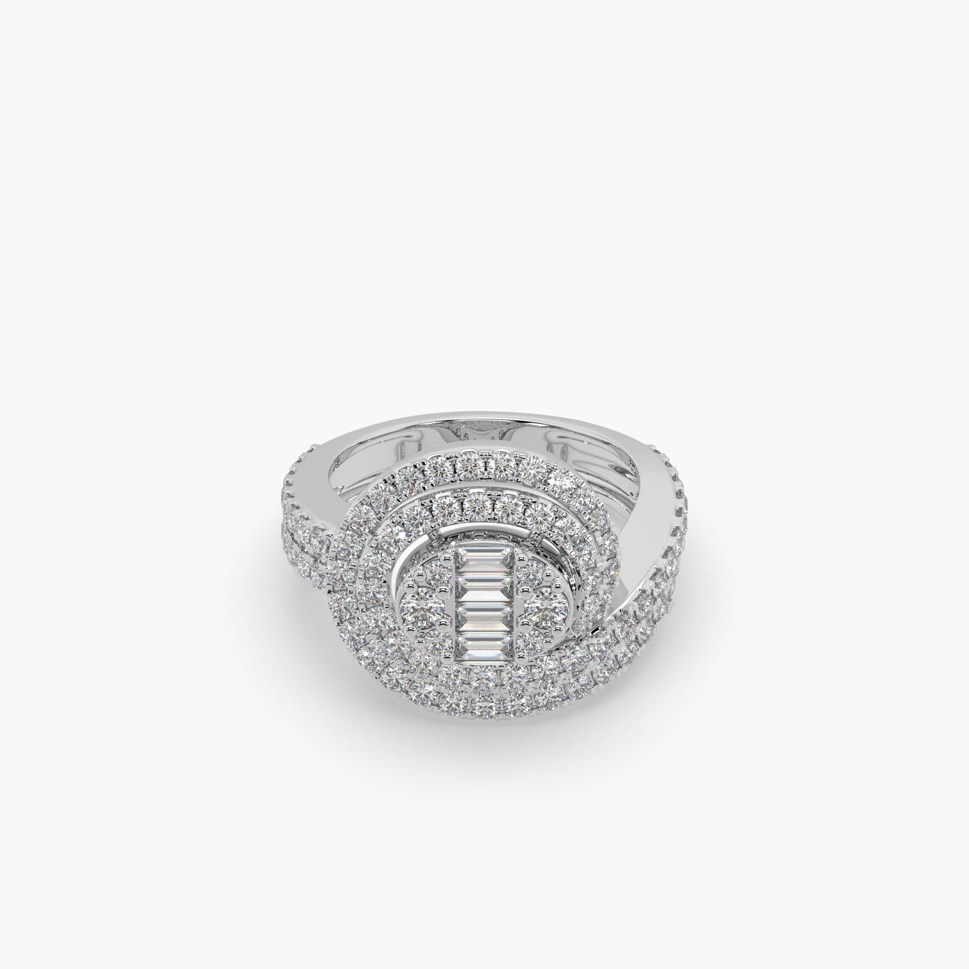 Guru Jewel's Bugget And Round Diamond Studded Silver Ring For Her