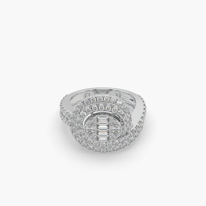 Guru Jewel's Bugget And Round Diamond Studded Silver Ring For Her
