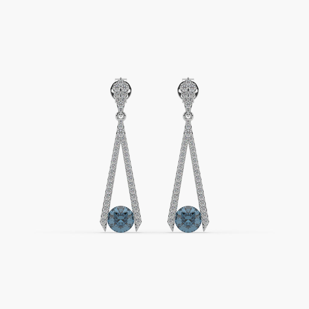 Guru Jewel's Round Diamond And Blue Stone Studded In Silver Alluring Earrings For Her