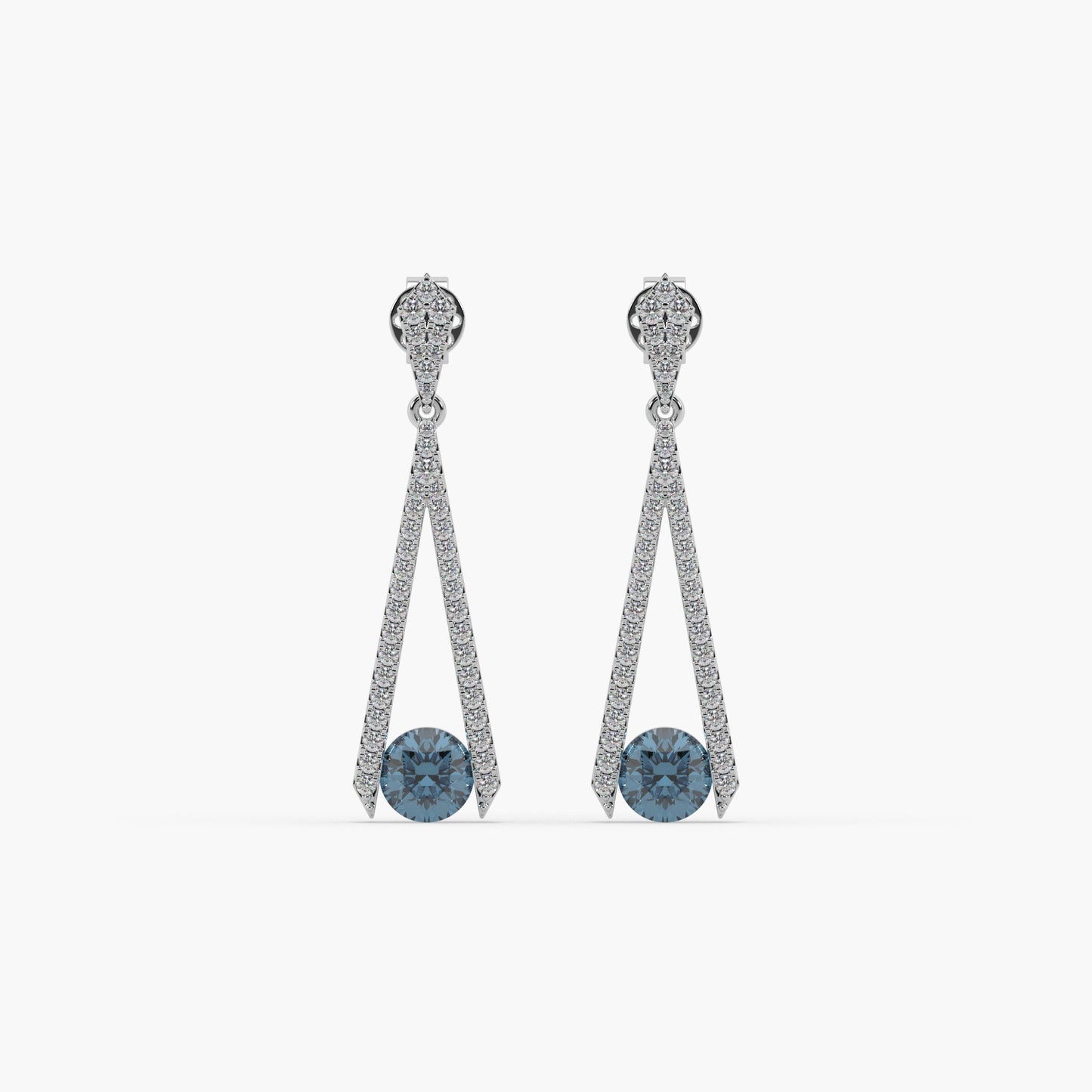 Guru Jewel's Round Diamond And Blue Stone Studded In Silver Alluring Earrings For Her