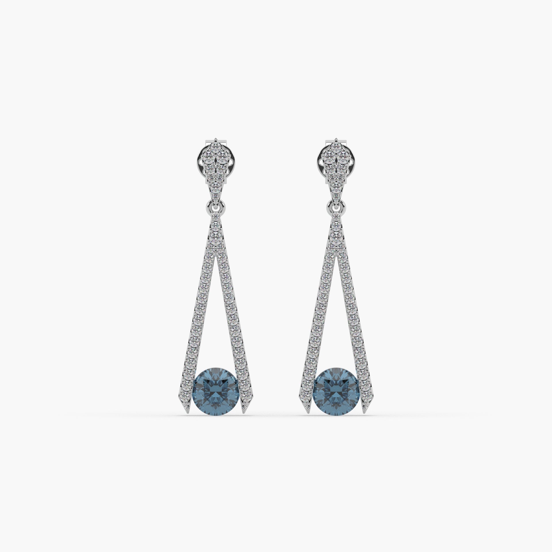 Guru Jewel's Round Diamond And Blue Stone Studded In Silver Alluring Earrings For Her