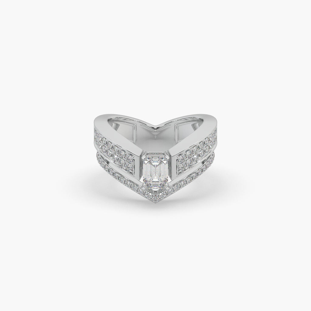 Guru Jewel's Emerald And Round Diamond Studded Silver Ring For Her