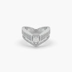 Guru Jewel's Emerald And Round Diamond Studded Silver Ring For Her