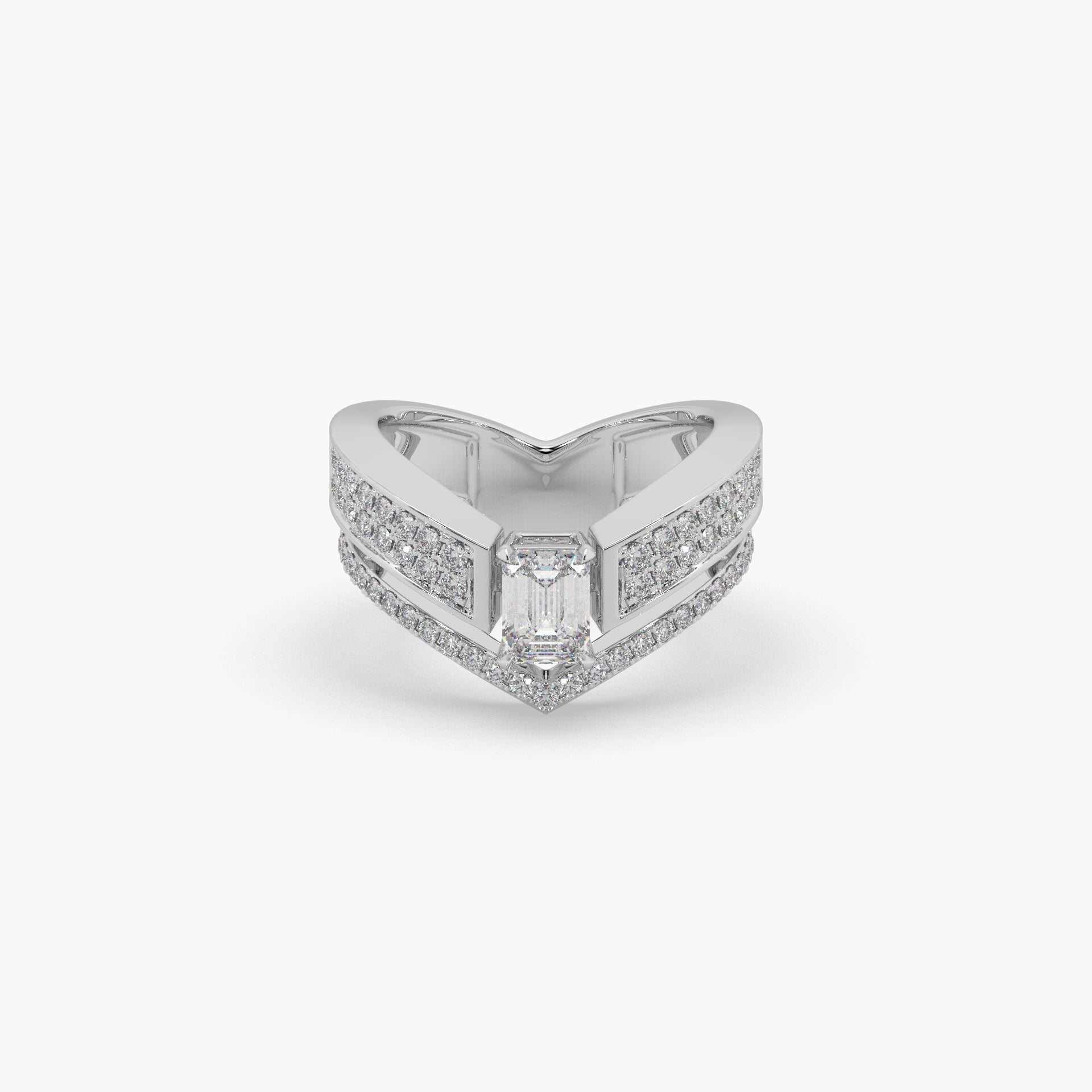 Guru Jewel's Emerald And Round Diamond Studded Silver Ring For Her