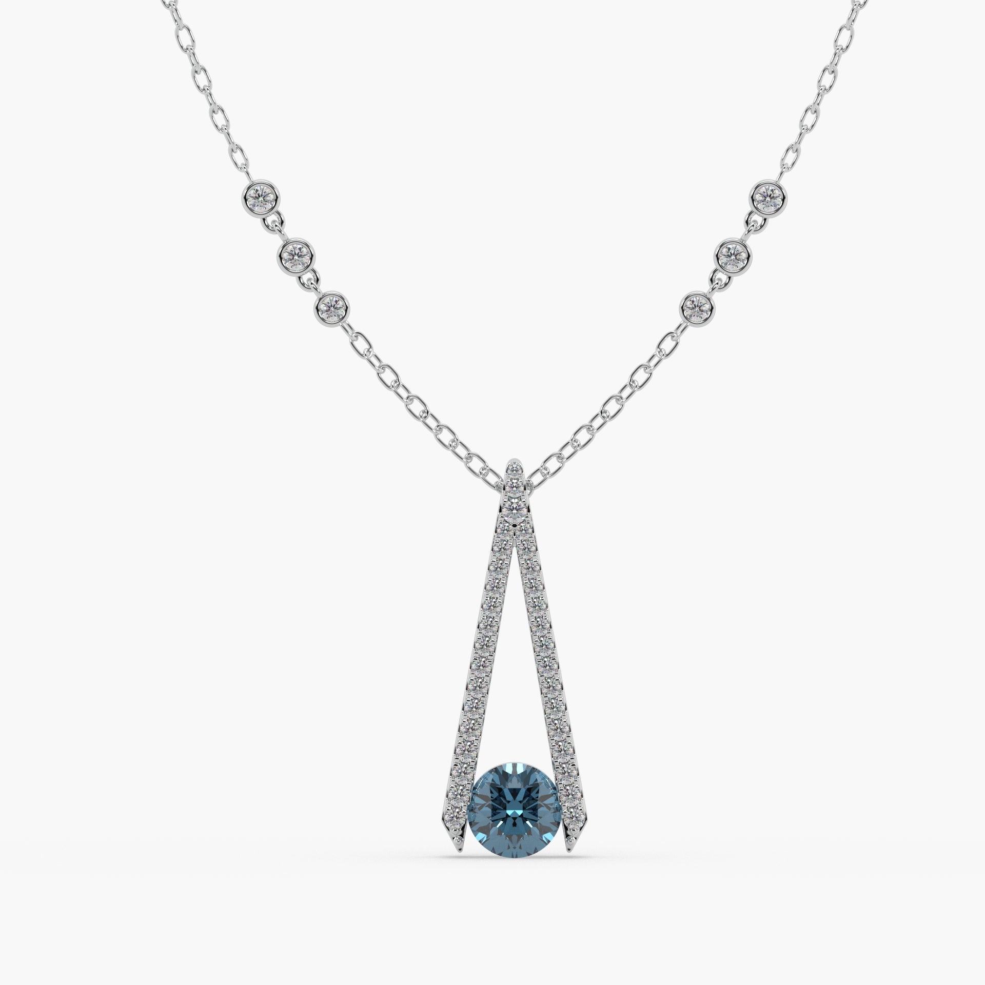 Guru Jewel's Round Diamond And Blue Colored Stone Studded Alluring Only Pendent For Her
