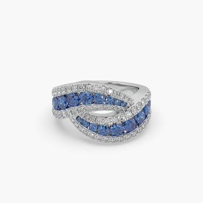 Guru Jewel's Blue Sapphire And Round Diamond Studded Silver Ring For Her