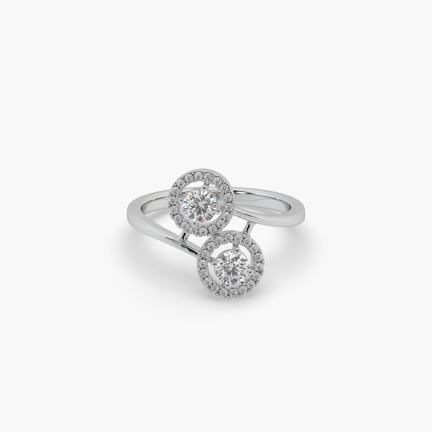 Guru Jewel's Twin Round Solitaire Diamond Studded Silver Ring For Her