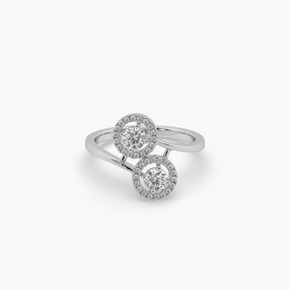 Guru Jewel's Twin Round Solitaire Diamond Studded Silver Ring For Her