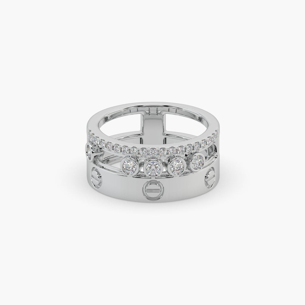 Guru Jewel's Round Diamond Studded Fashion Silver Ring For Her