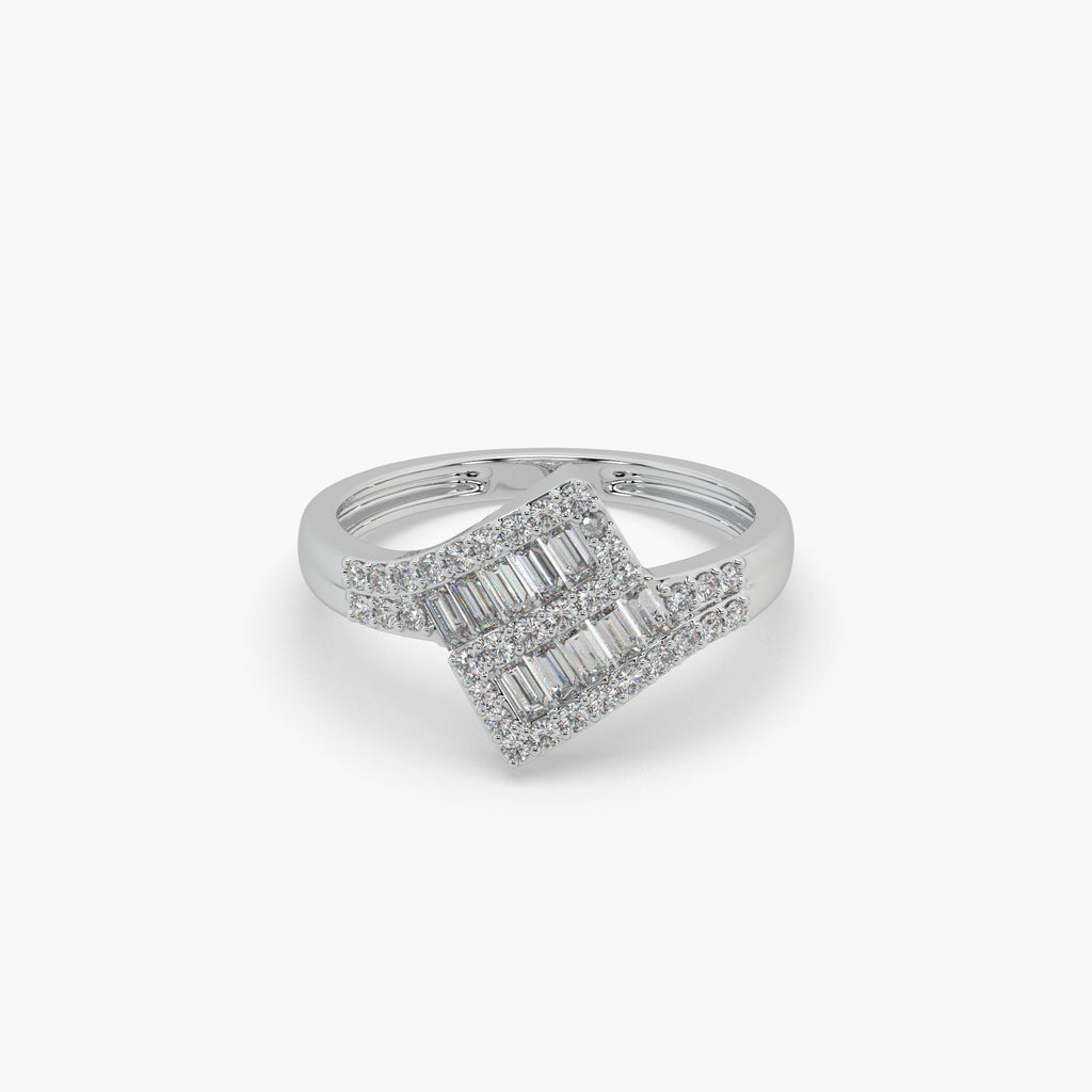 Guru Jewel's Round And Bugget Diamond Studded Devastating Silver Ring For Her