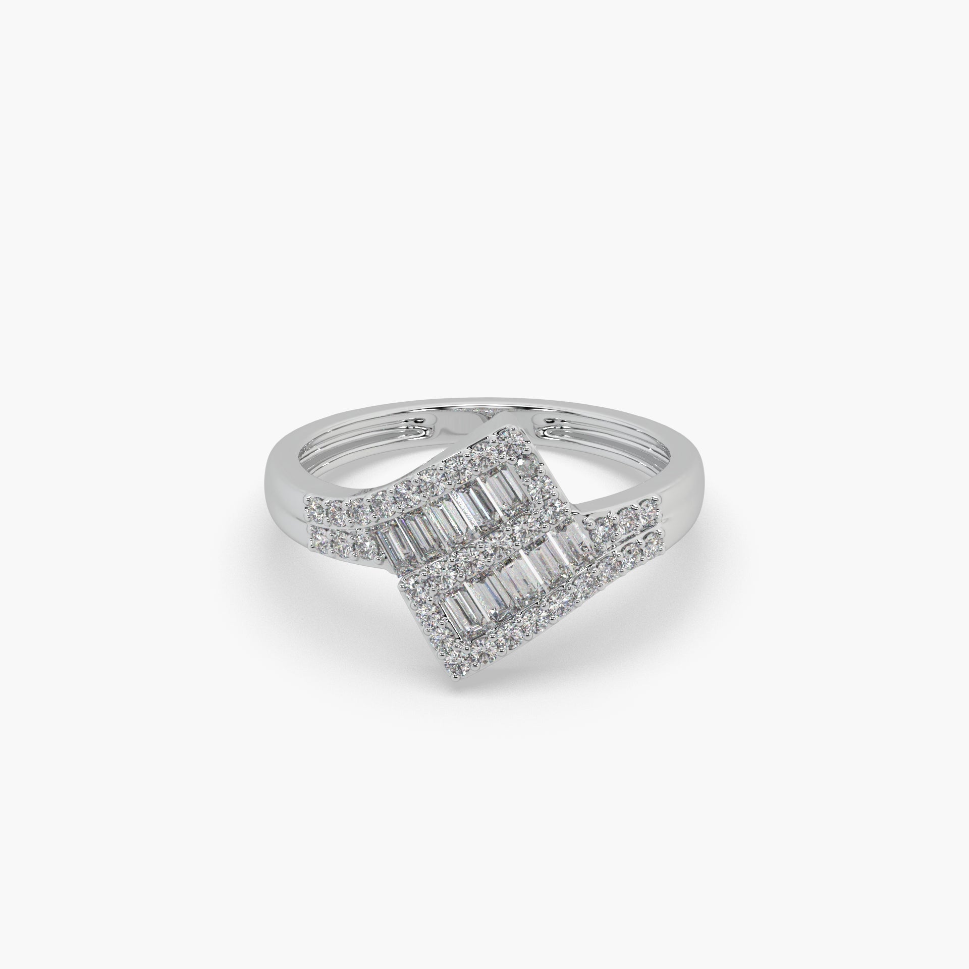Guru Jewel's Round And Bugget Diamond Studded Devastating Silver Ring For Her