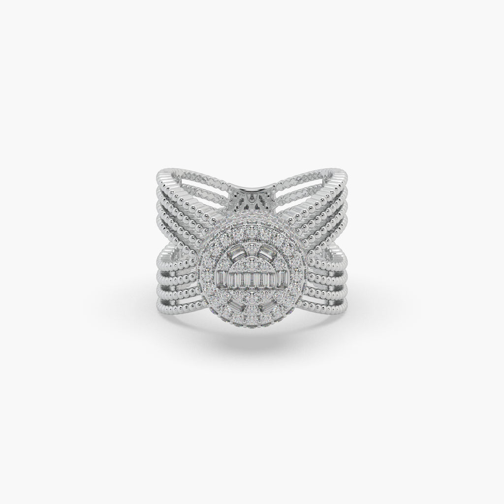 Guru Jewel's Round Diamond Studded Devastating Silver Ring For Her