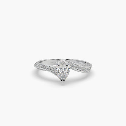 Guru Jewel's Fancy Pear And Round Shaped Diamond Studded Silver Ring For Her