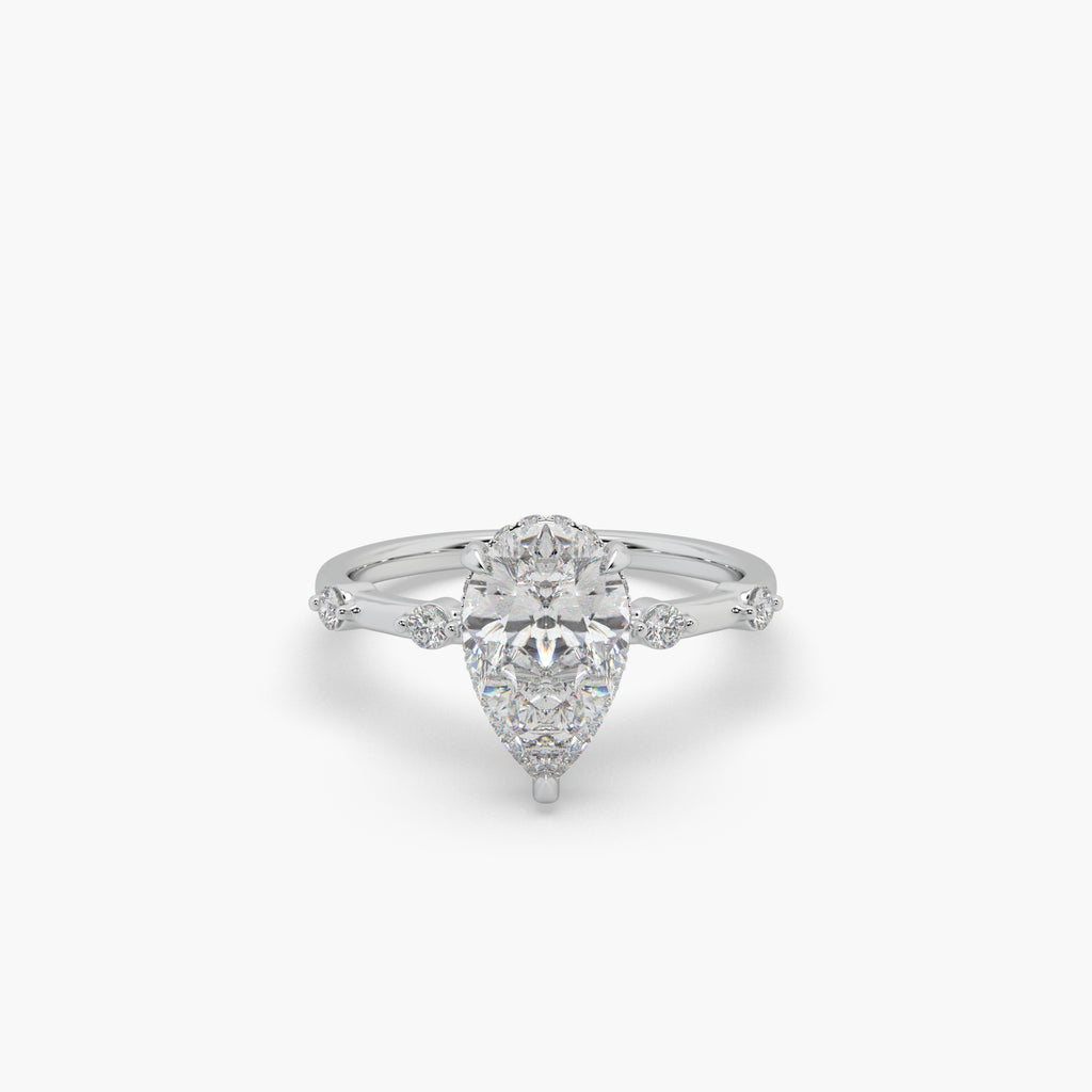 Guru Jewel's Fancy Pear And Round Shaped Diamond Studded Silver Ring For her