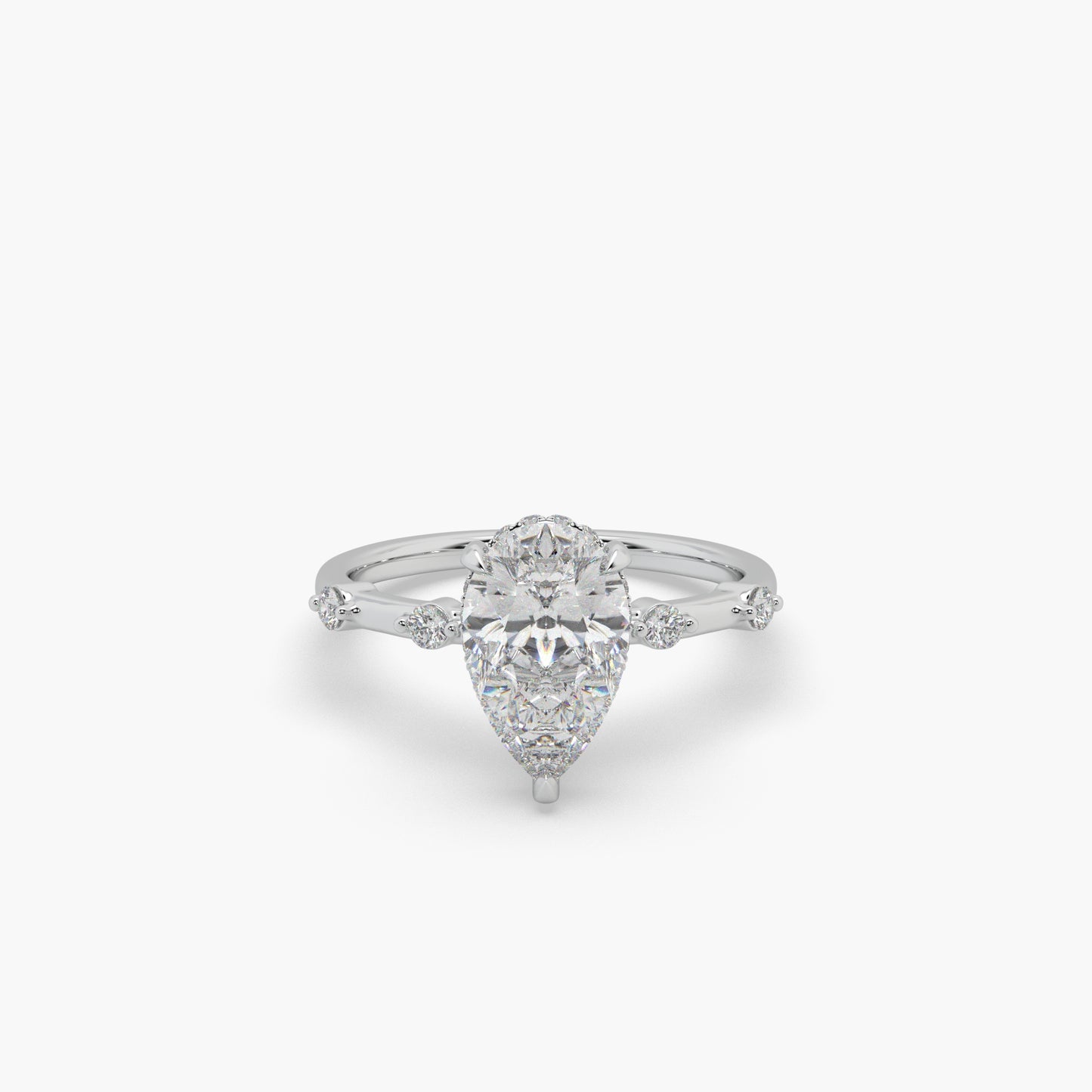 Guru Jewel's Fancy Pear And Round Shaped Diamond Studded Silver Ring For Her