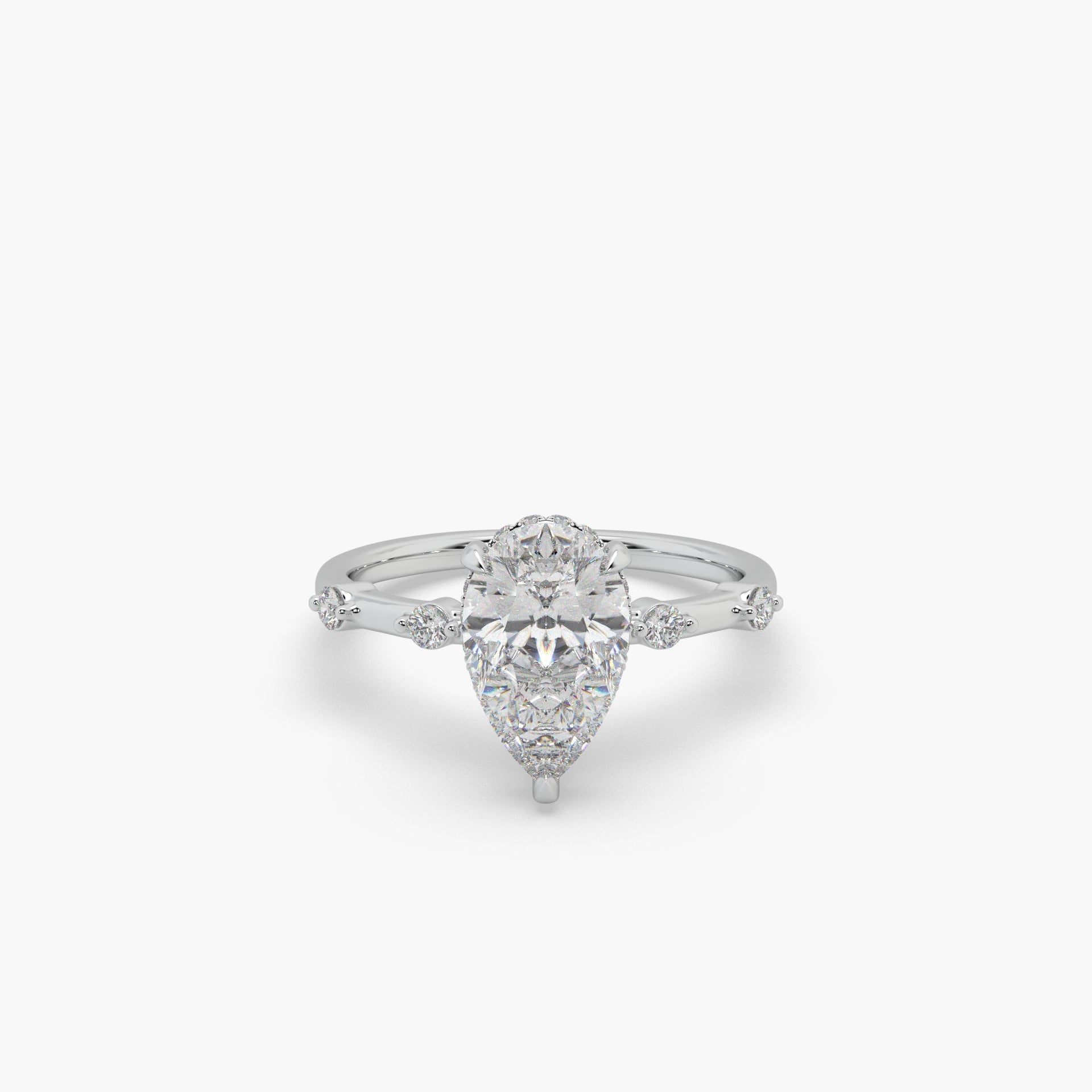 Guru Jewel's Fancy Pear And Round Shaped Diamond Studded Silver Ring For her