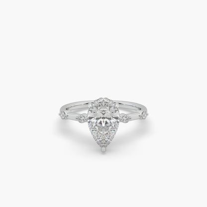 Guru Jewel's Fancy Pear And Round Shaped Diamond Studded Silver Ring For Her