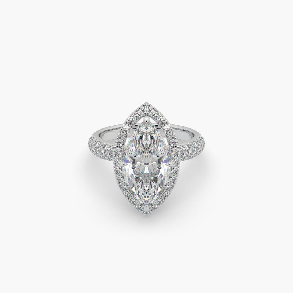 Guru Jewel's Fancy Marquise And Round Diamond Studded Captivating Silver Ring For Her