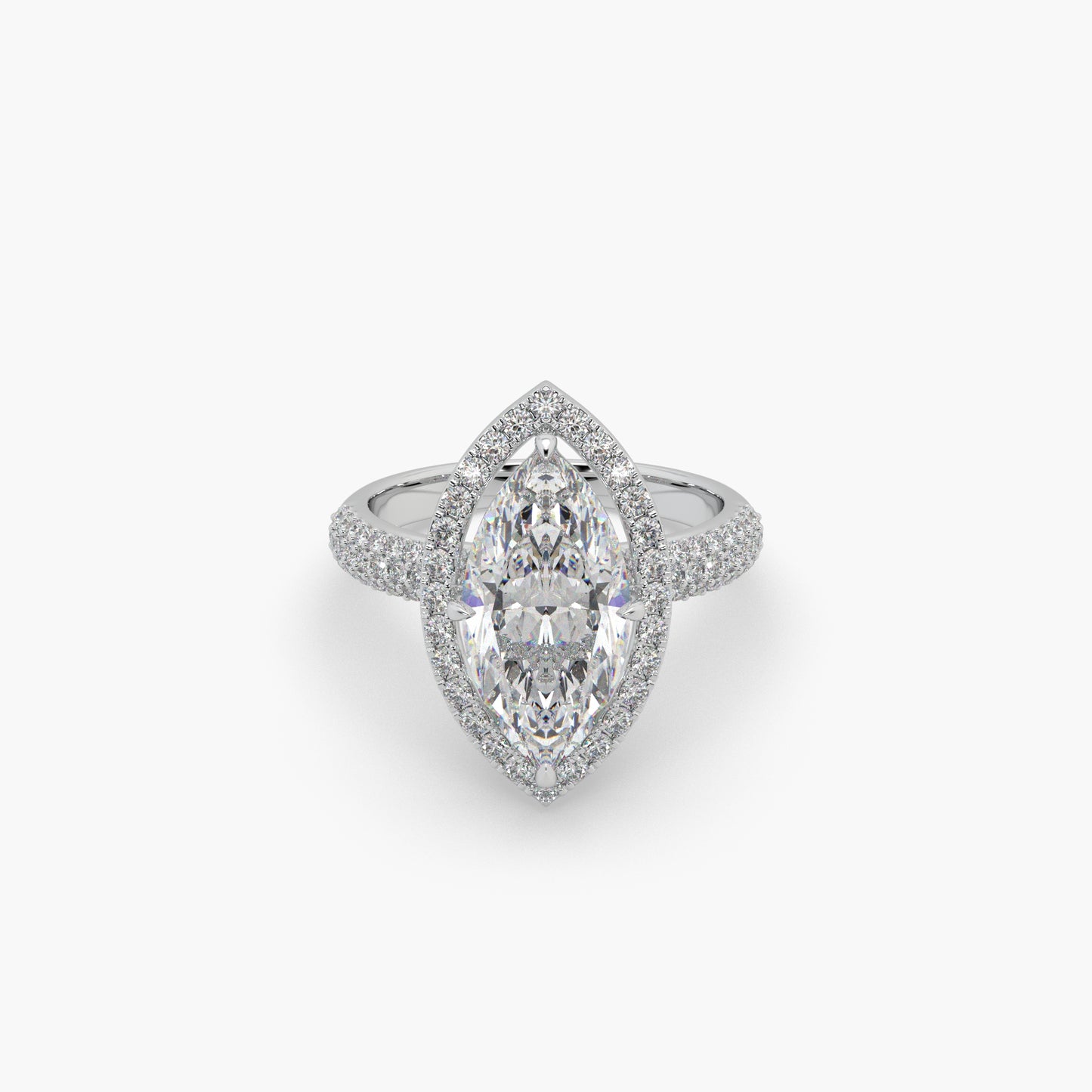 Guru Jewel's Fancy Marquise And Round Diamond Studded Captivating Silver Ring For Her