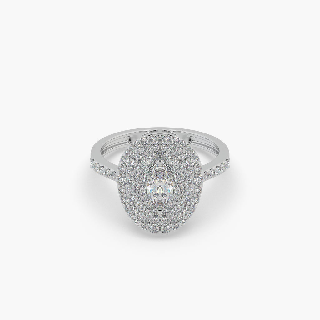 Guru Jewel's Round And Fancy Marquise Diamond Studded Silver Ring For Her