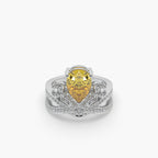 Guru Jewel's Yellow Stone And Diamond Studded Silver Ladies Ring For Her