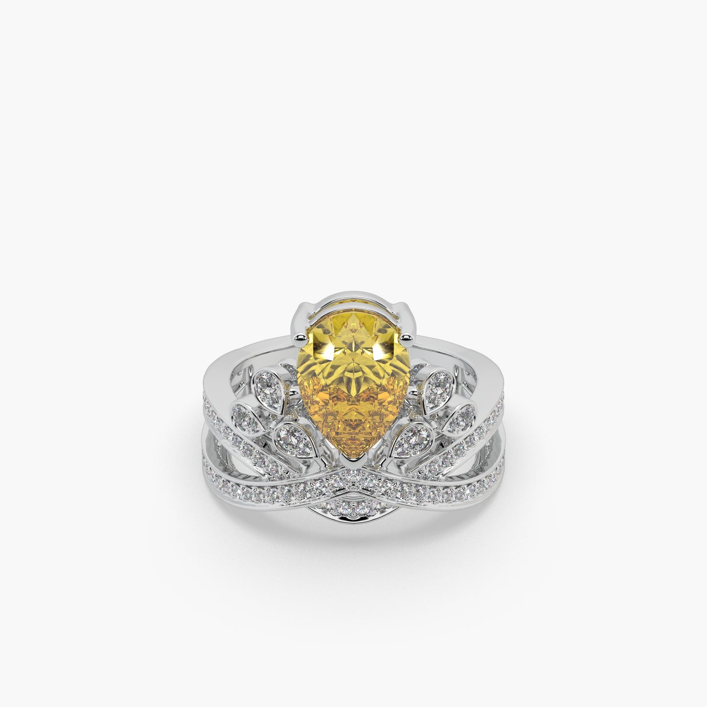 Guru Jewel's Yellow Stone And Diamond Studded Silver Ladies Ring For Her