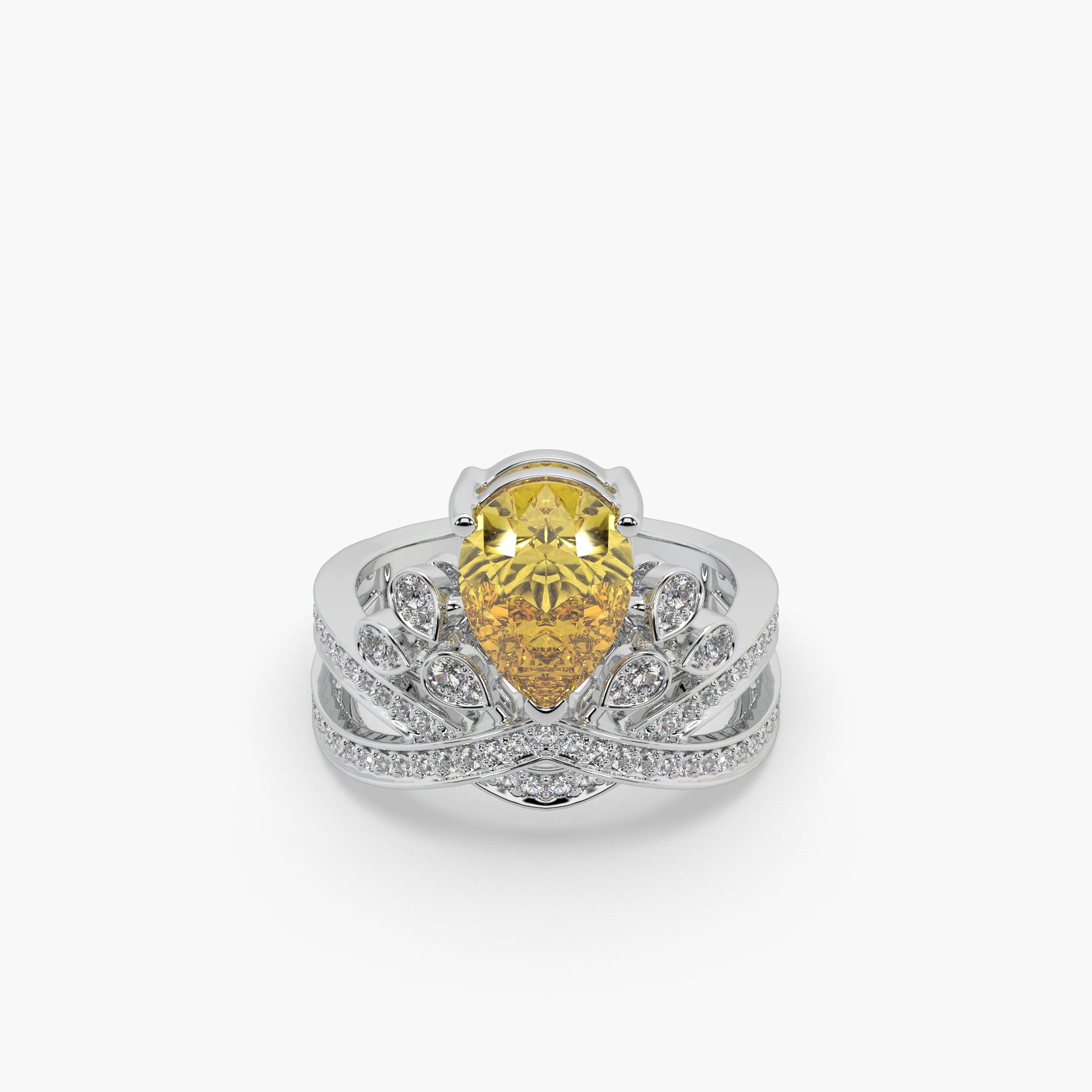 Guru Jewel's Yellow Stone And Diamond Studded Silver Ladies Ring For Her