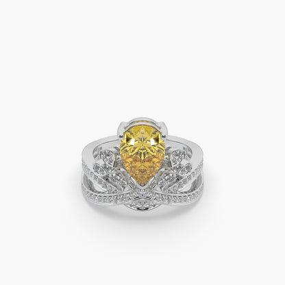 Guru Jewel's Yellow Stone And Diamond Studded Silver Ladies Ring For Her