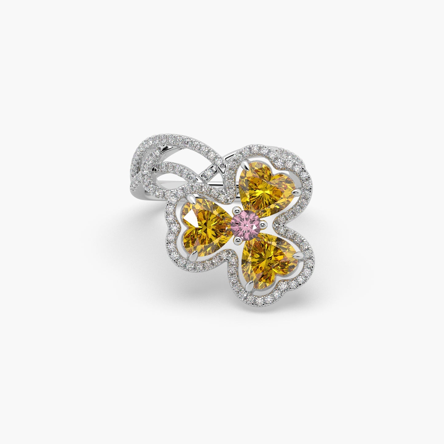 Guru Jewel's Yellow Sapphire And Round Diamond Studded Silver Ring For Her