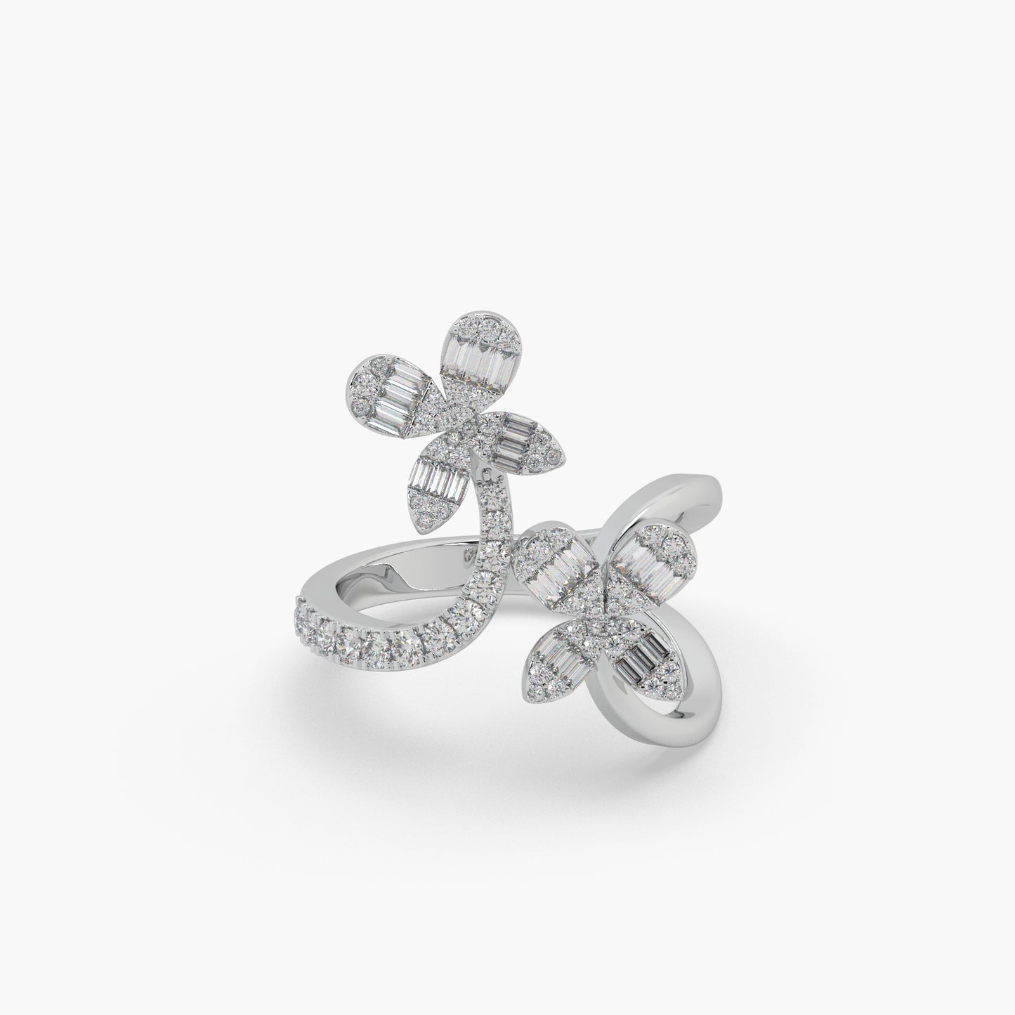 Guru Jewel's Round And Bugget Diamond Studded Wonderful Silver Ring For Her