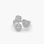 Guru Jewel's Round And Bugget Diamond Studded Multi Shaped Silver Ring For Her