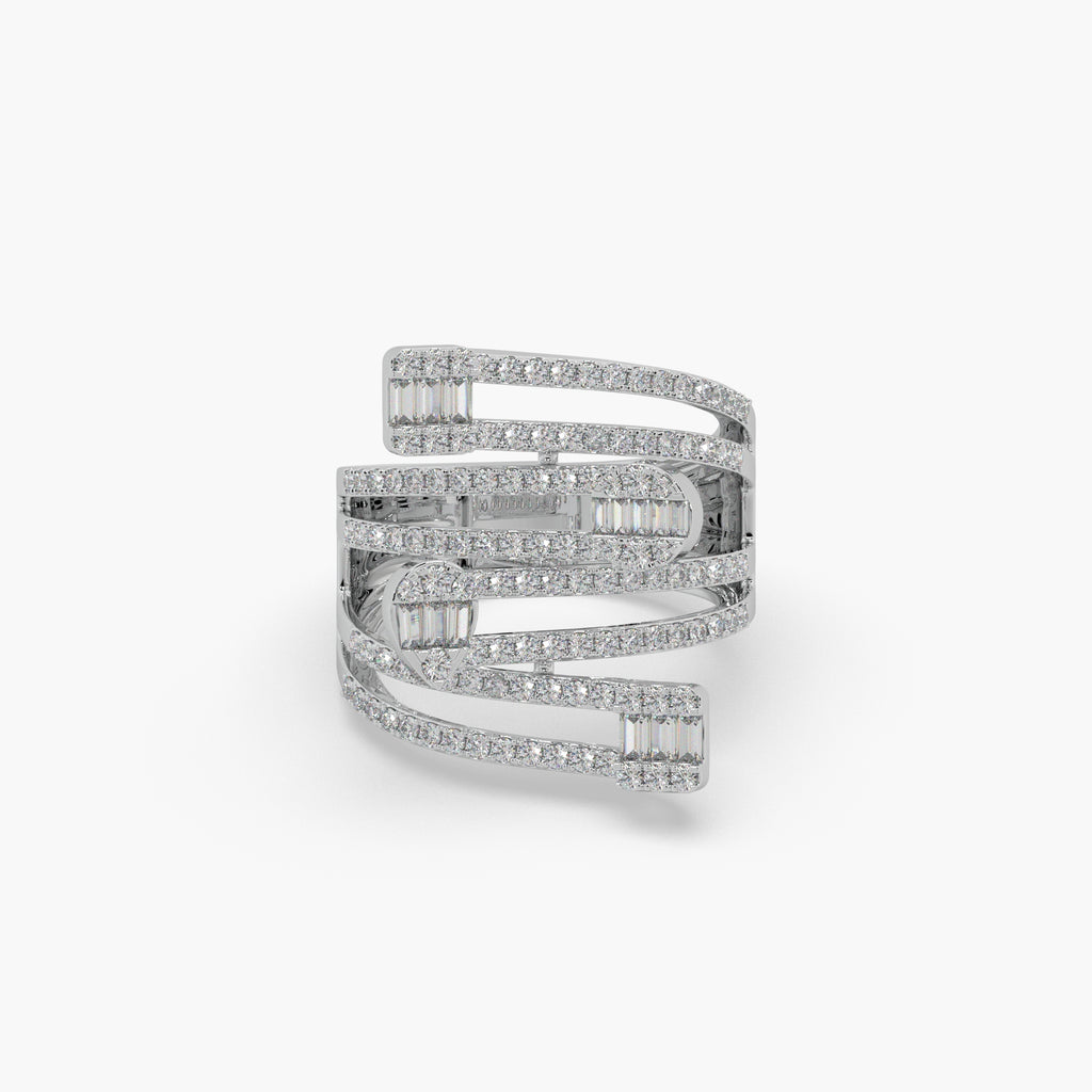 Guru Jewel's Round And Bugget Diamond Studded Attractive Silver Ring For her