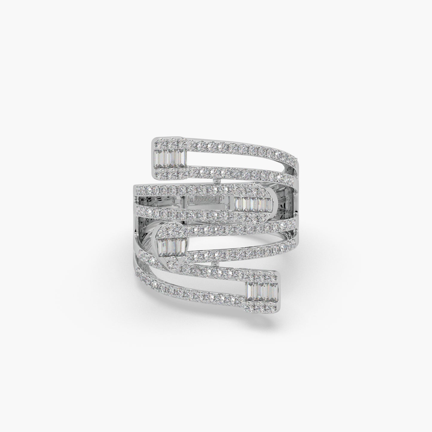 Guru Jewel's Round And Bugget Diamond Studded Attractive Silver Ring For Her